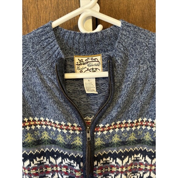 Vintage Heirloom Ramie Sweater Women Large Blue Nordic Full Zip Chunky 80's - Picture 2 of 9